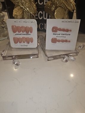 White French tip Manicure & Pedicure Press-on Nails Set W/ Butterflies & Bling